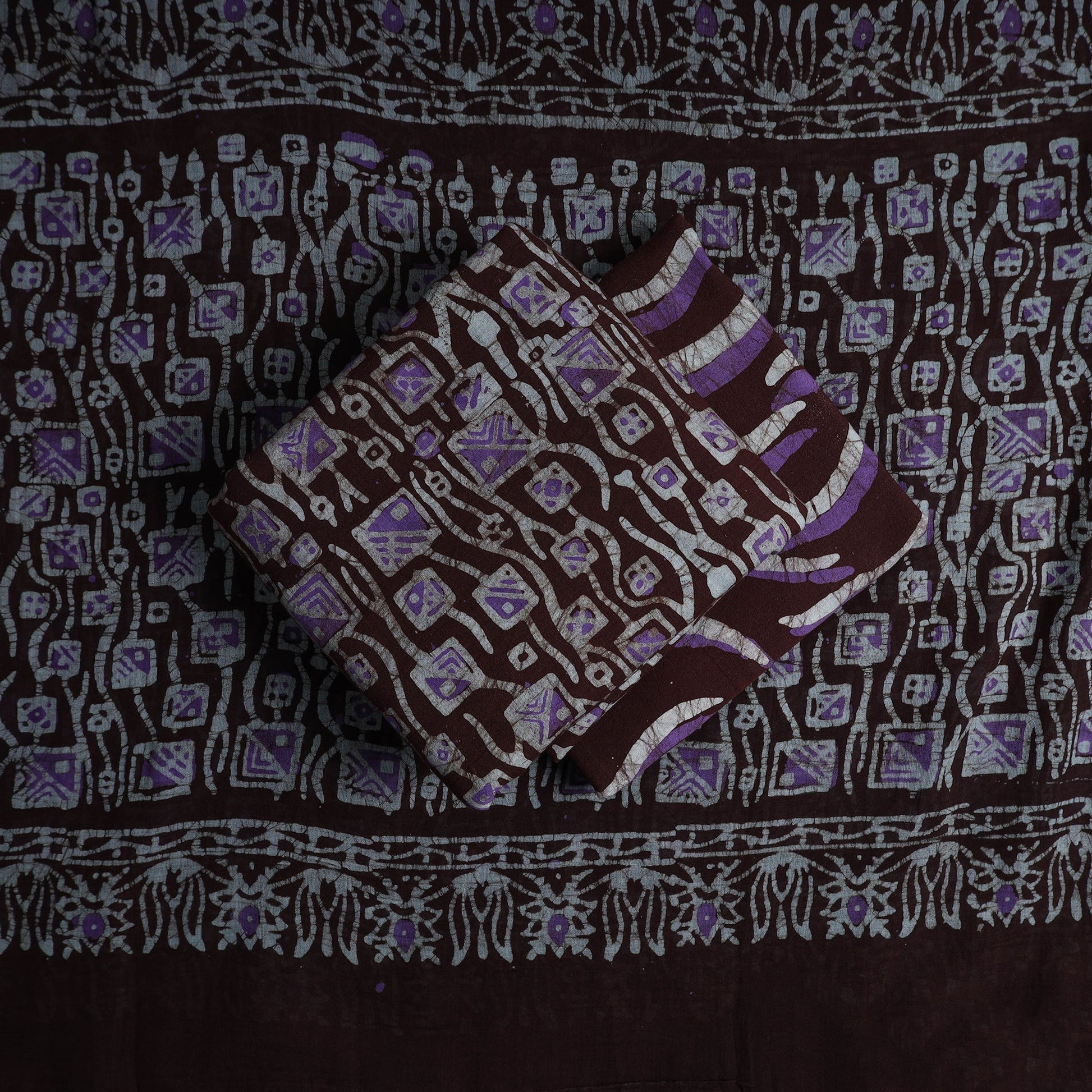 Brown - Kutch Print 3pc Cotton Batik Dress Material 44