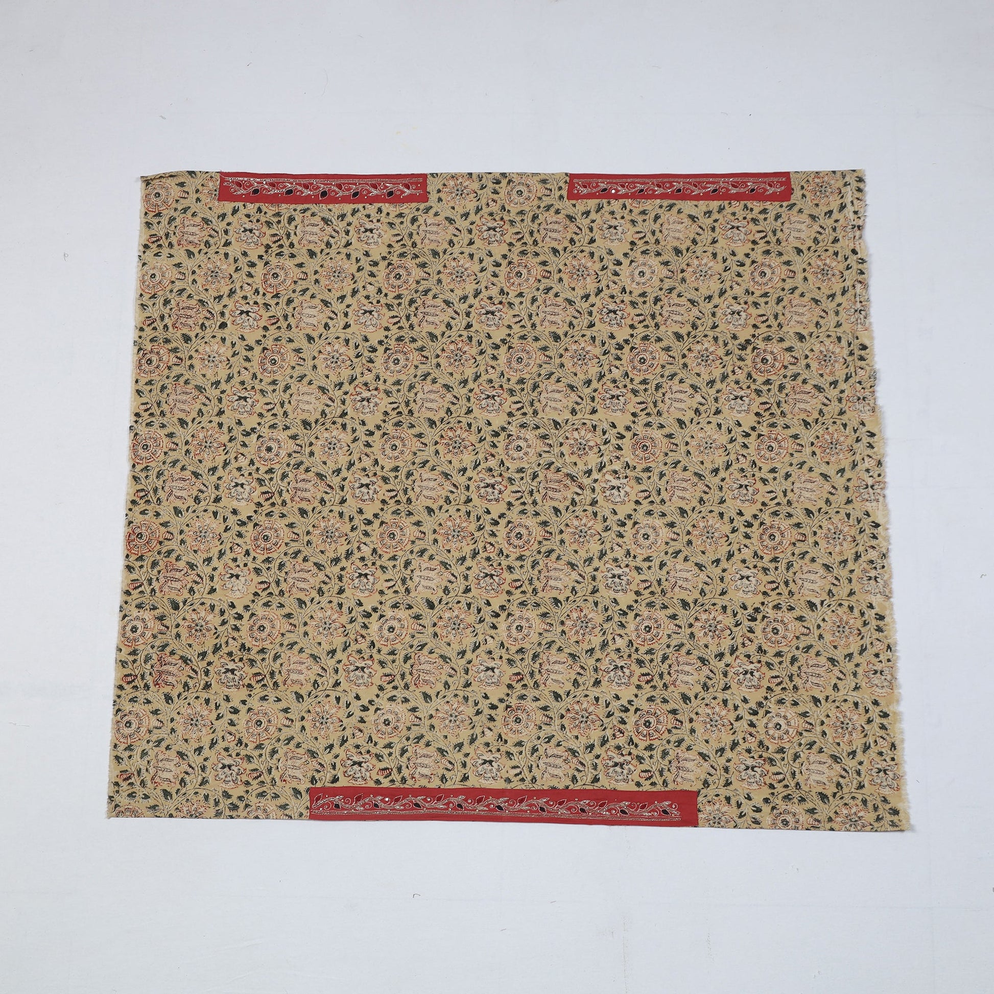 Beige - Zardozi Hand Embroidered Kalamkari Cotton Blouse Piece