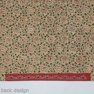 Beige - Zardozi Hand Embroidered Kalamkari Cotton Blouse Piece
