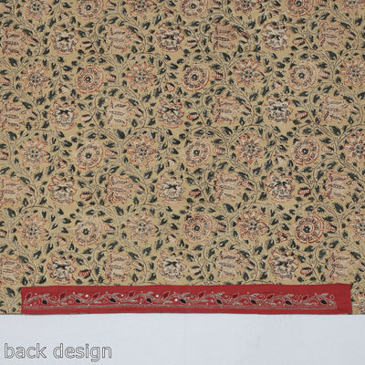 Beige - Zardozi Hand Embroidered Kalamkari Cotton Blouse Piece