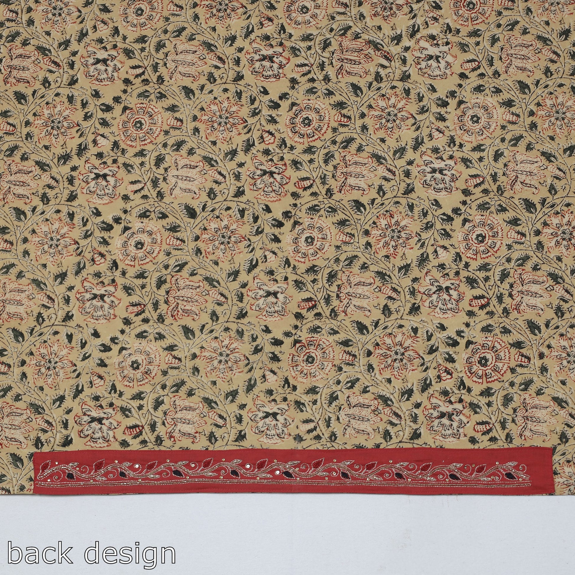 Beige - Zardozi Hand Embroidered Kalamkari Cotton Blouse Piece