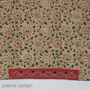 Beige - Zardozi Hand Embroidered Kalamkari Cotton Blouse Piece