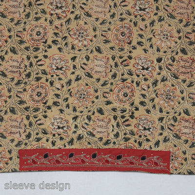 Beige - Zardozi Hand Embroidered Kalamkari Cotton Blouse Piece