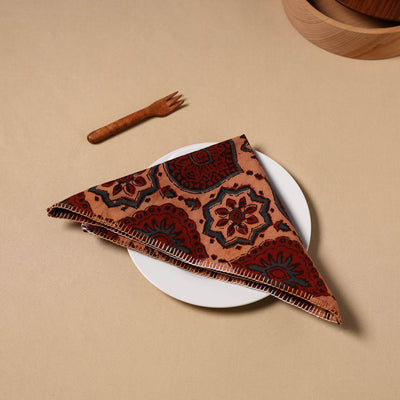 Brown - Floral Sanganeri Block Print Cotton Table Napkin 11