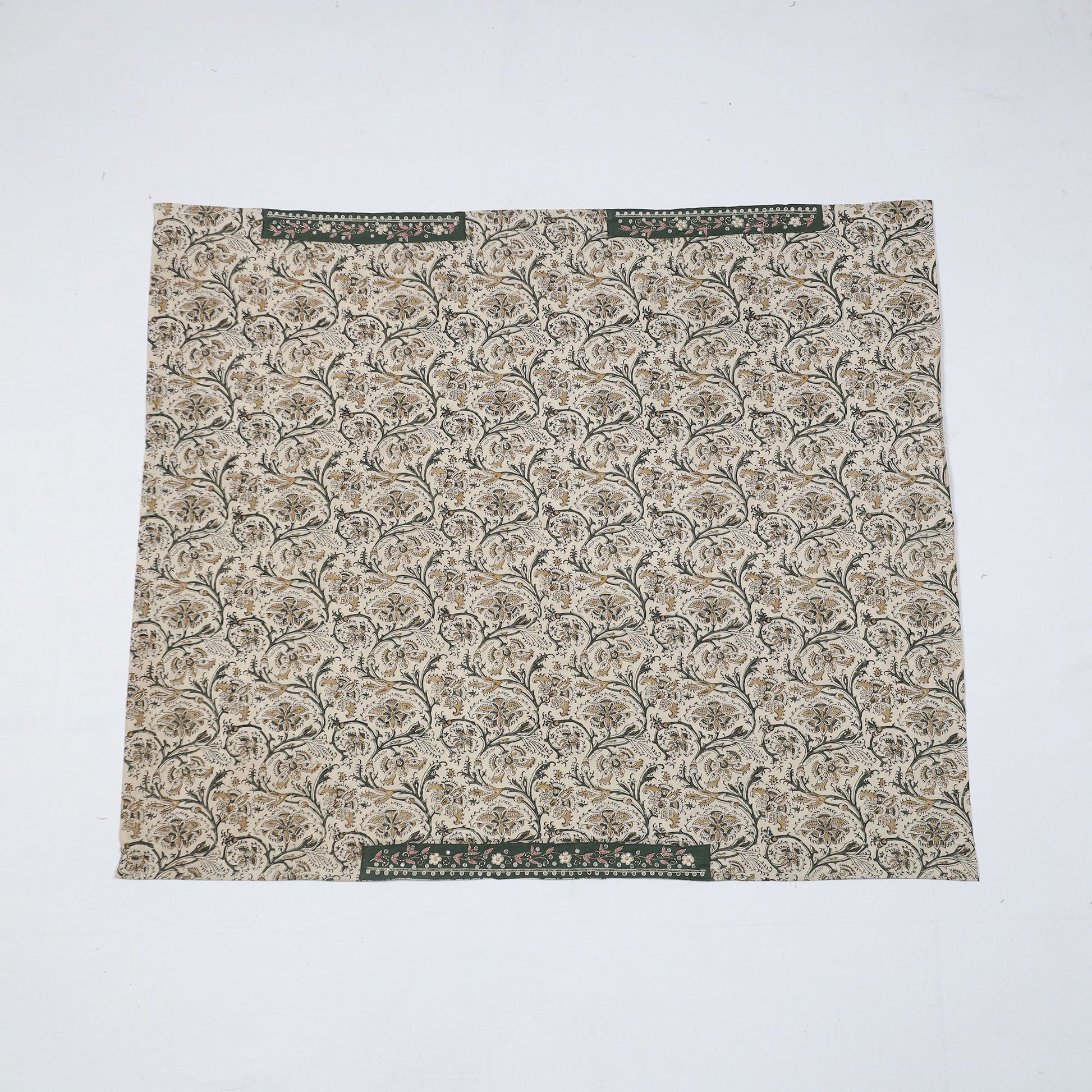 Beige - Zardozi Hand Embroidered Kalamkari Cotton Blouse Piece