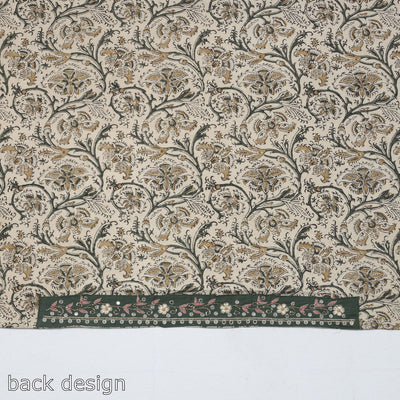 Beige - Zardozi Hand Embroidered Kalamkari Cotton Blouse Piece