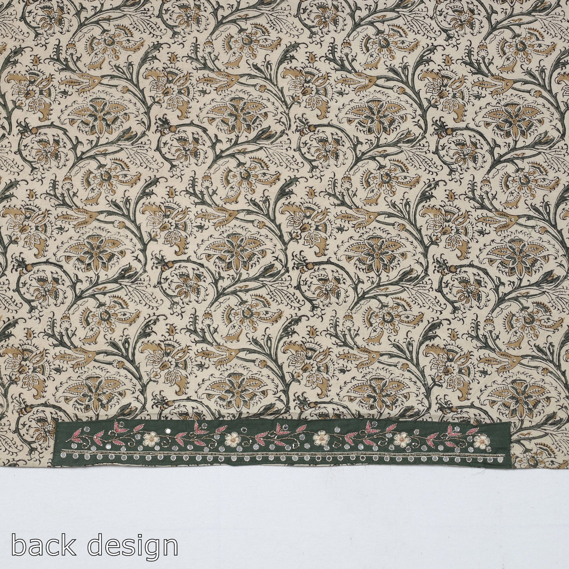 Beige - Zardozi Hand Embroidered Kalamkari Cotton Blouse Piece