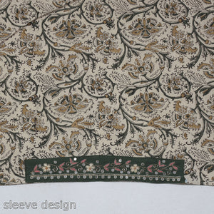 Beige - Zardozi Hand Embroidered Kalamkari Cotton Blouse Piece