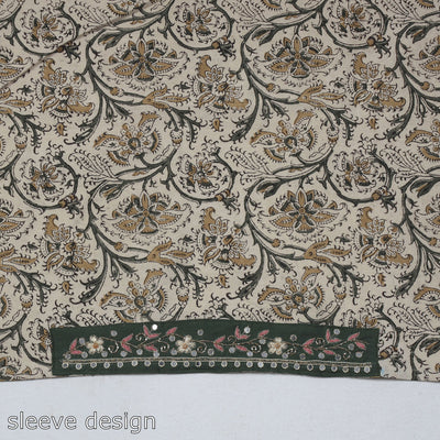 Beige - Zardozi Hand Embroidered Kalamkari Cotton Blouse Piece