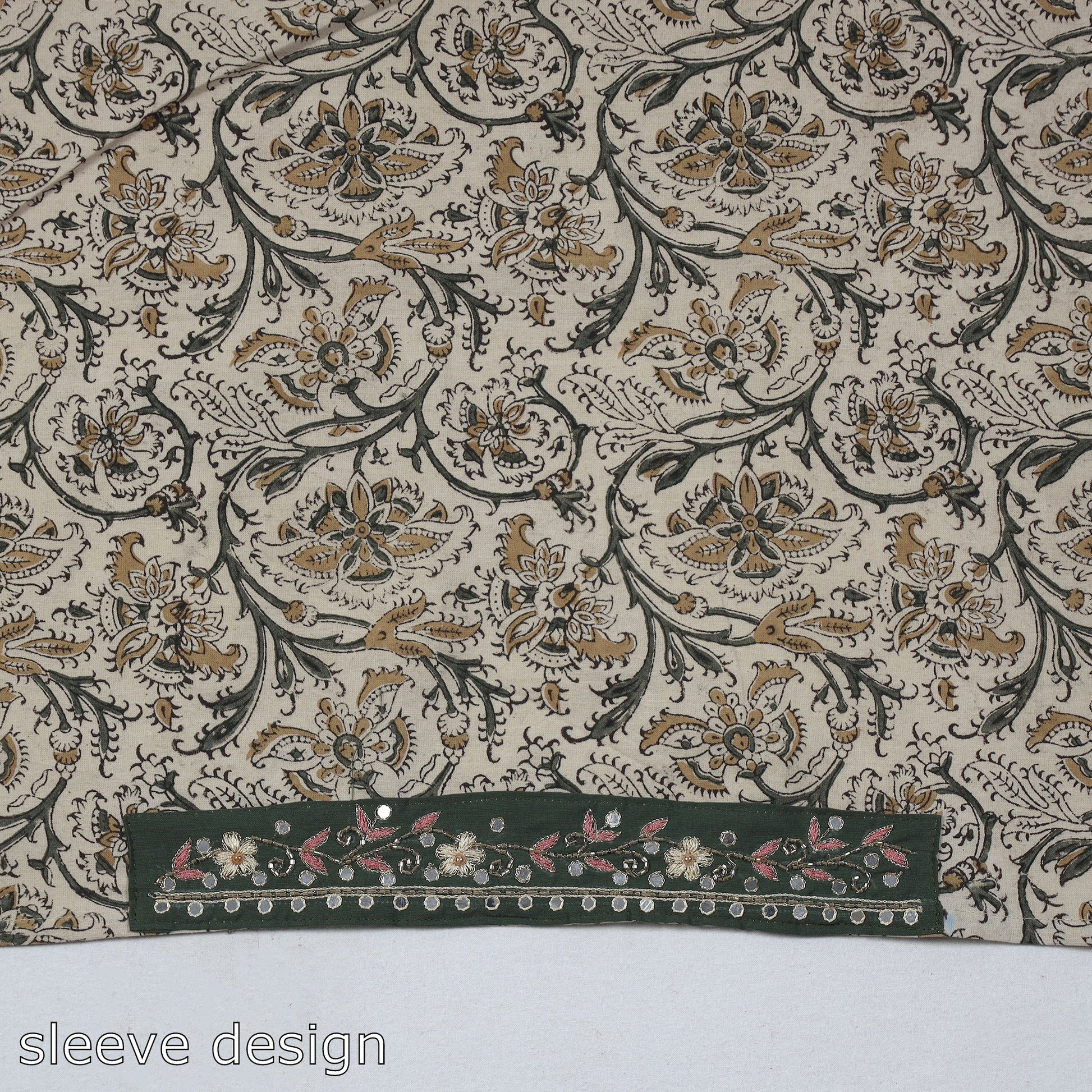 Beige - Zardozi Hand Embroidered Kalamkari Cotton Blouse Piece