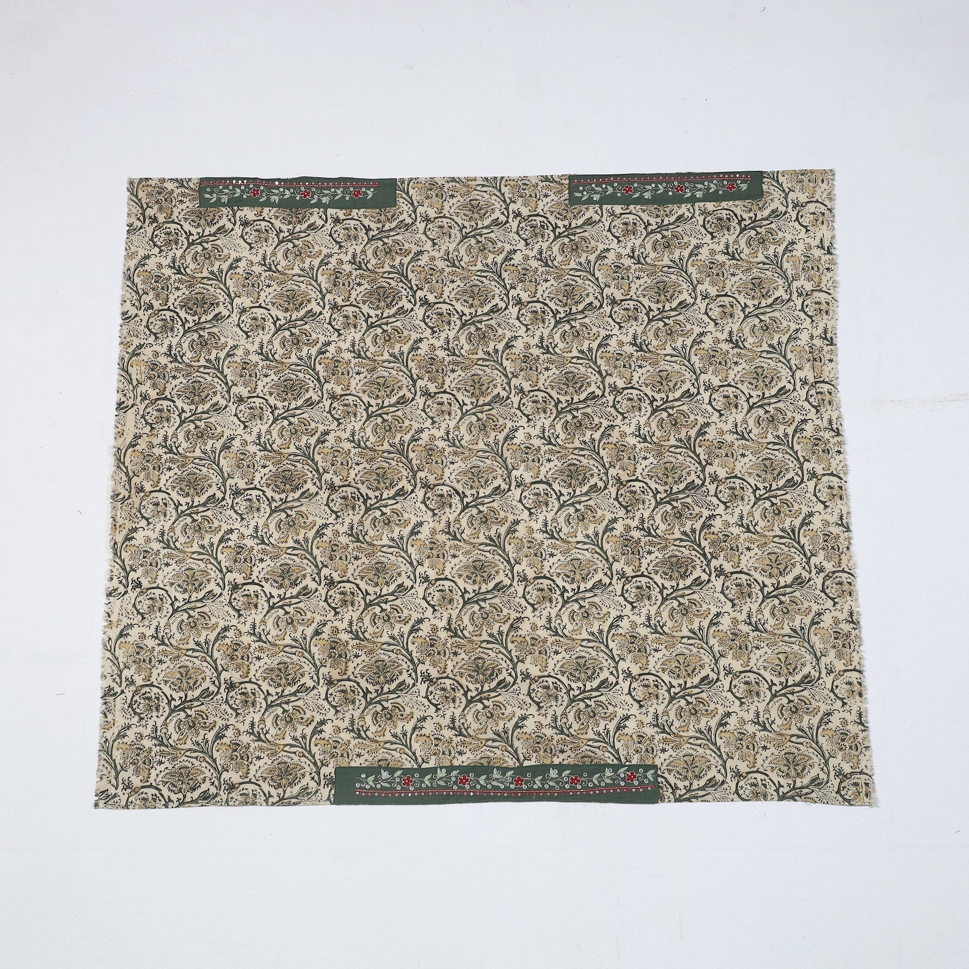 Beige - Zardozi Hand Embroidered Kalamkari Cotton Blouse Piece