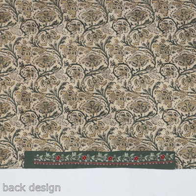 Beige - Zardozi Hand Embroidered Kalamkari Cotton Blouse Piece