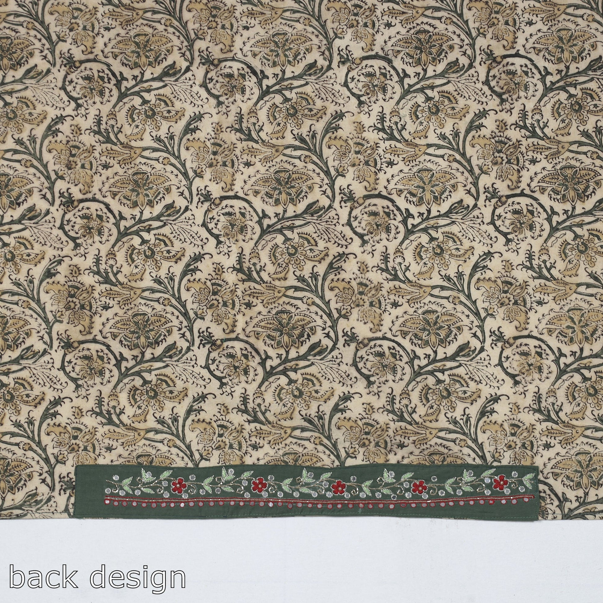 Beige - Zardozi Hand Embroidered Kalamkari Cotton Blouse Piece