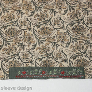 Beige - Zardozi Hand Embroidered Kalamkari Cotton Blouse Piece