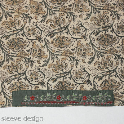 Beige - Zardozi Hand Embroidered Kalamkari Cotton Blouse Piece