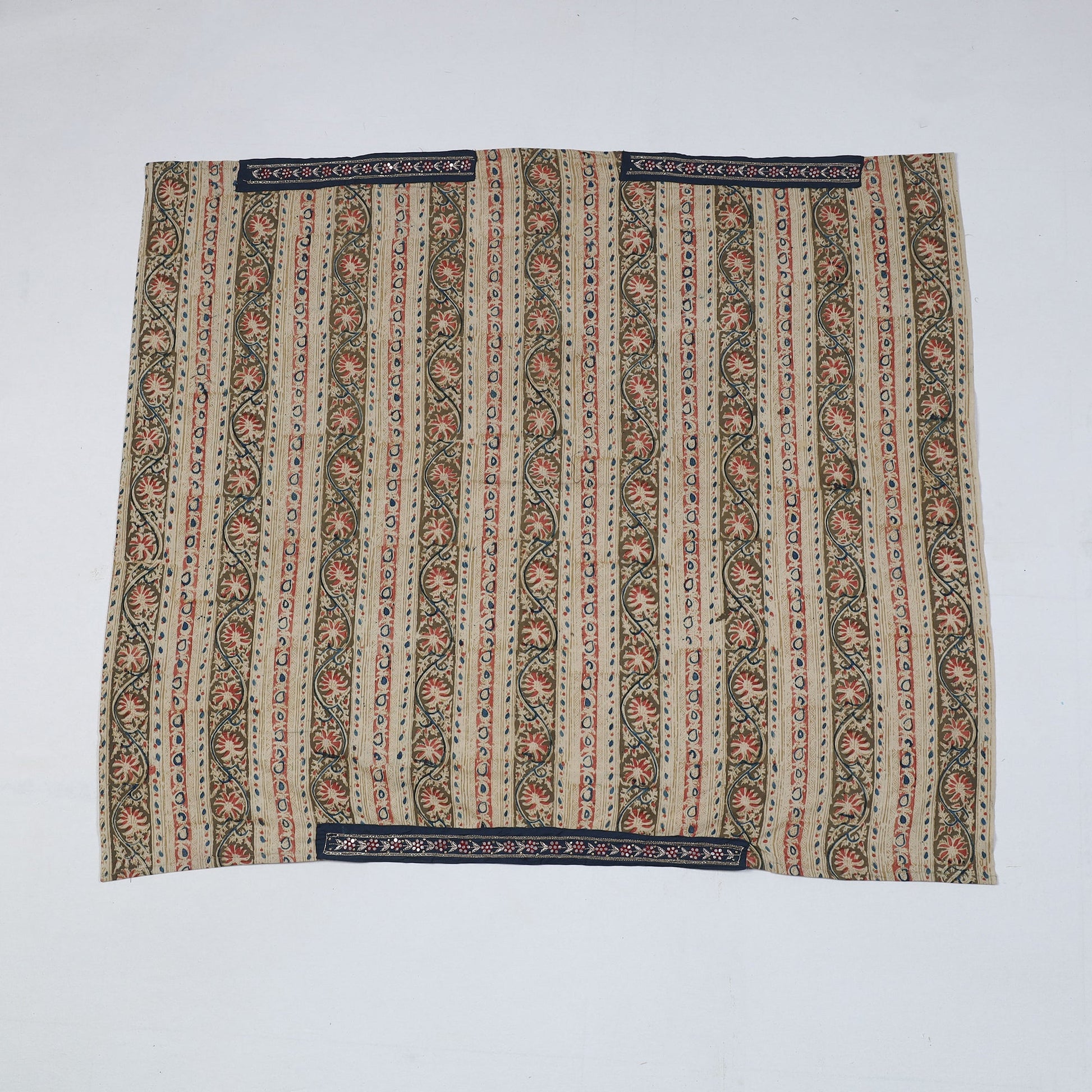 Beige - Zardozi Hand Embroidered Kalamkari Cotton Blouse Piece