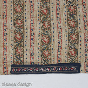 Beige - Zardozi Hand Embroidered Kalamkari Cotton Blouse Piece