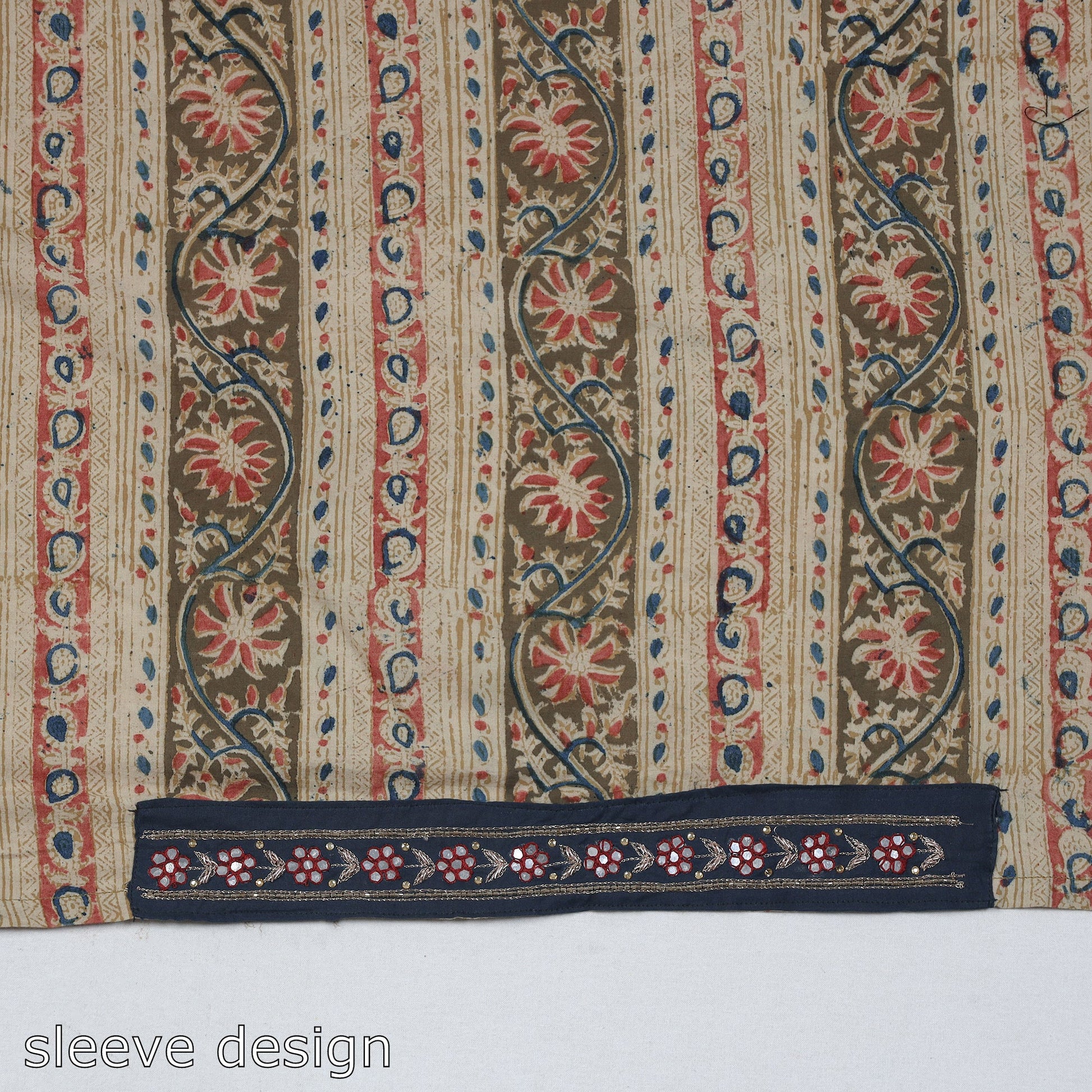 Beige - Zardozi Hand Embroidered Kalamkari Cotton Blouse Piece