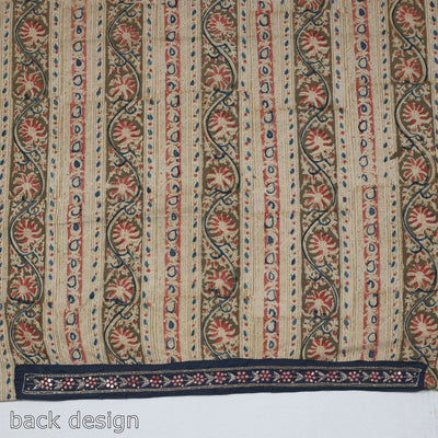 Beige - Zardozi Hand Embroidered Kalamkari Cotton Blouse Piece