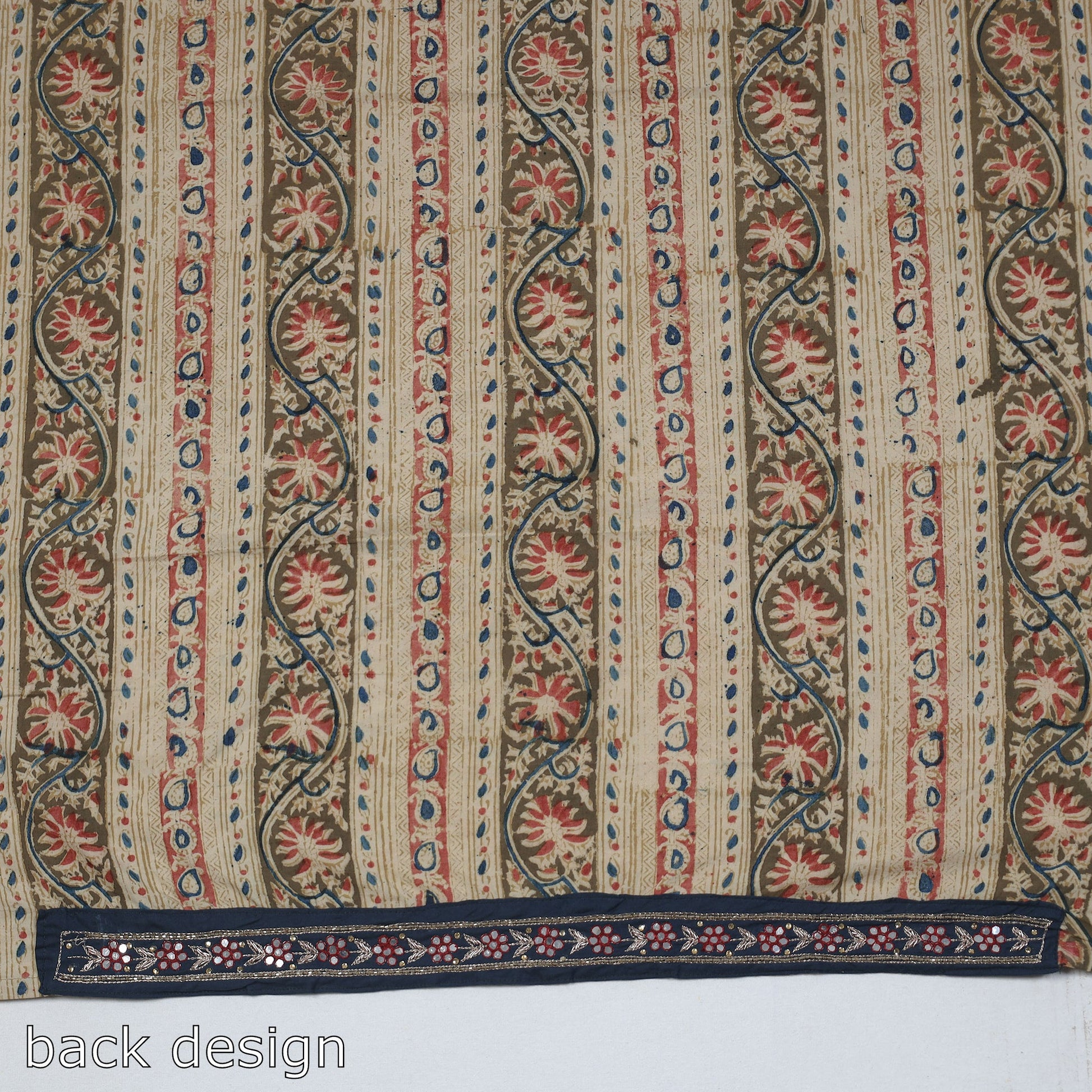 Beige - Zardozi Hand Embroidered Kalamkari Cotton Blouse Piece