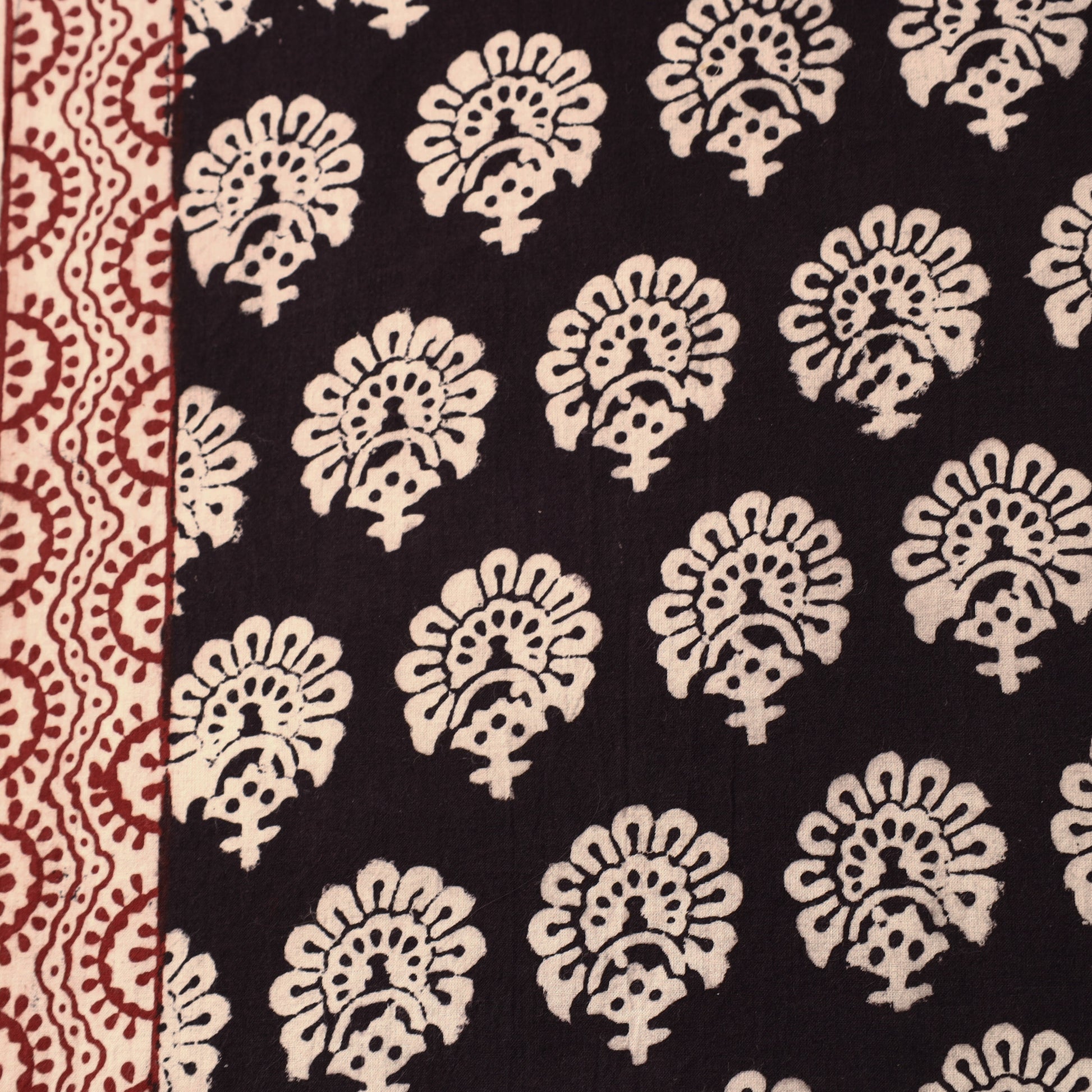 Black - Bagh Hand Block Printed Cotton Fabric
