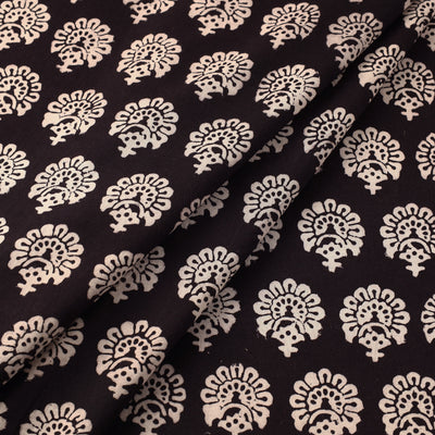 Black - Bagh Hand Block Printed Cotton Fabric