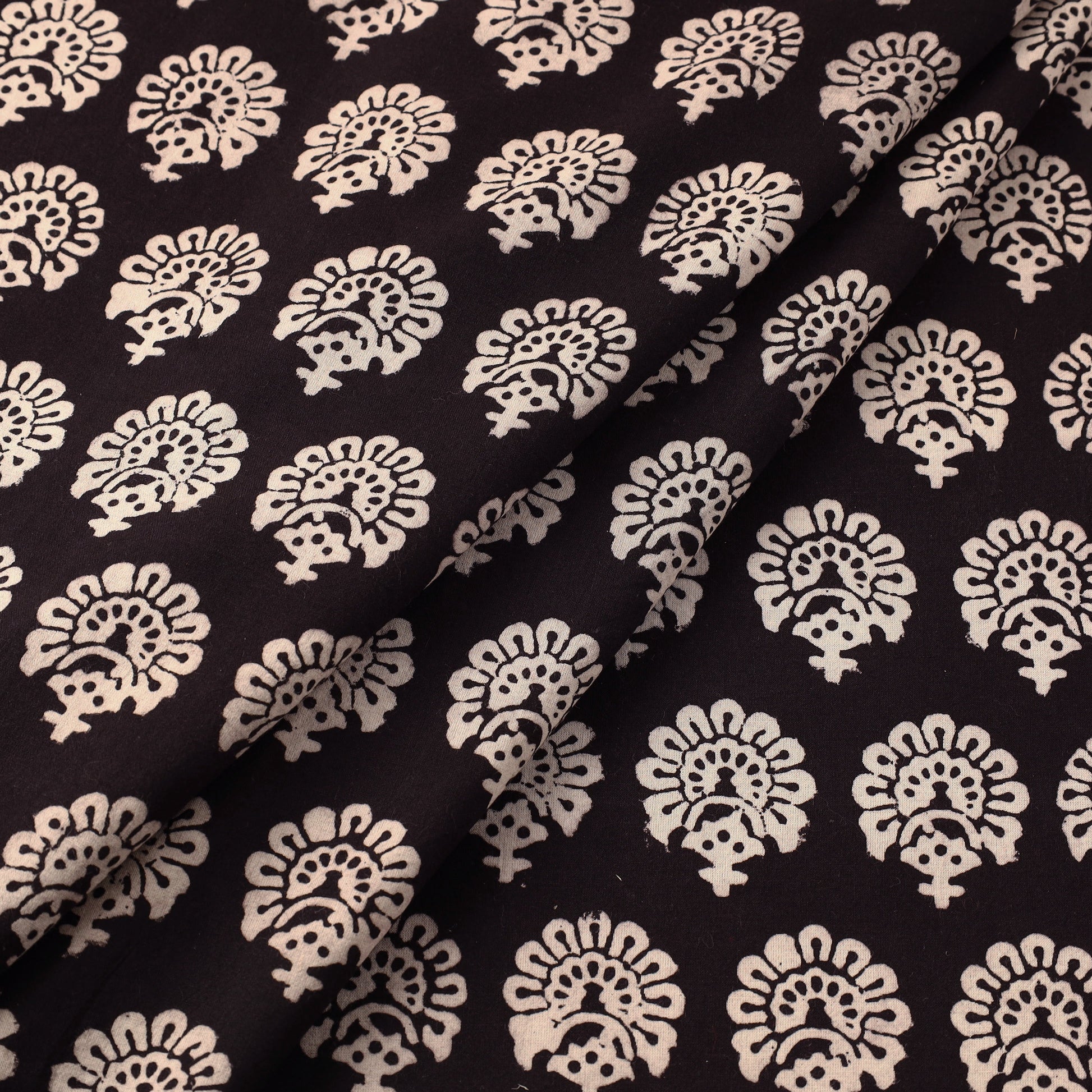 Black - Bagh Hand Block Printed Cotton Fabric