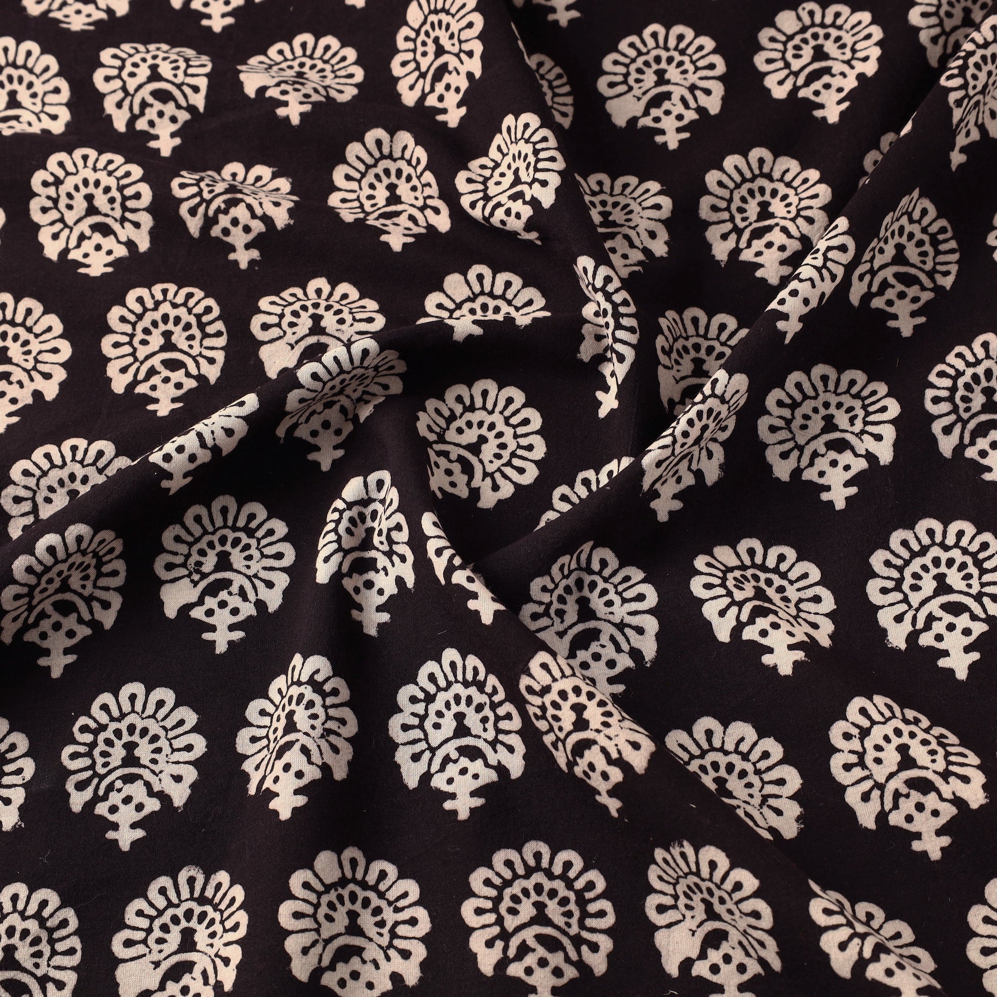 Black - Bagh Hand Block Printed Cotton Fabric