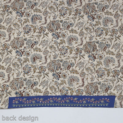 Beige - Zardozi Hand Embroidered Kalamkari Cotton Blouse Piece
