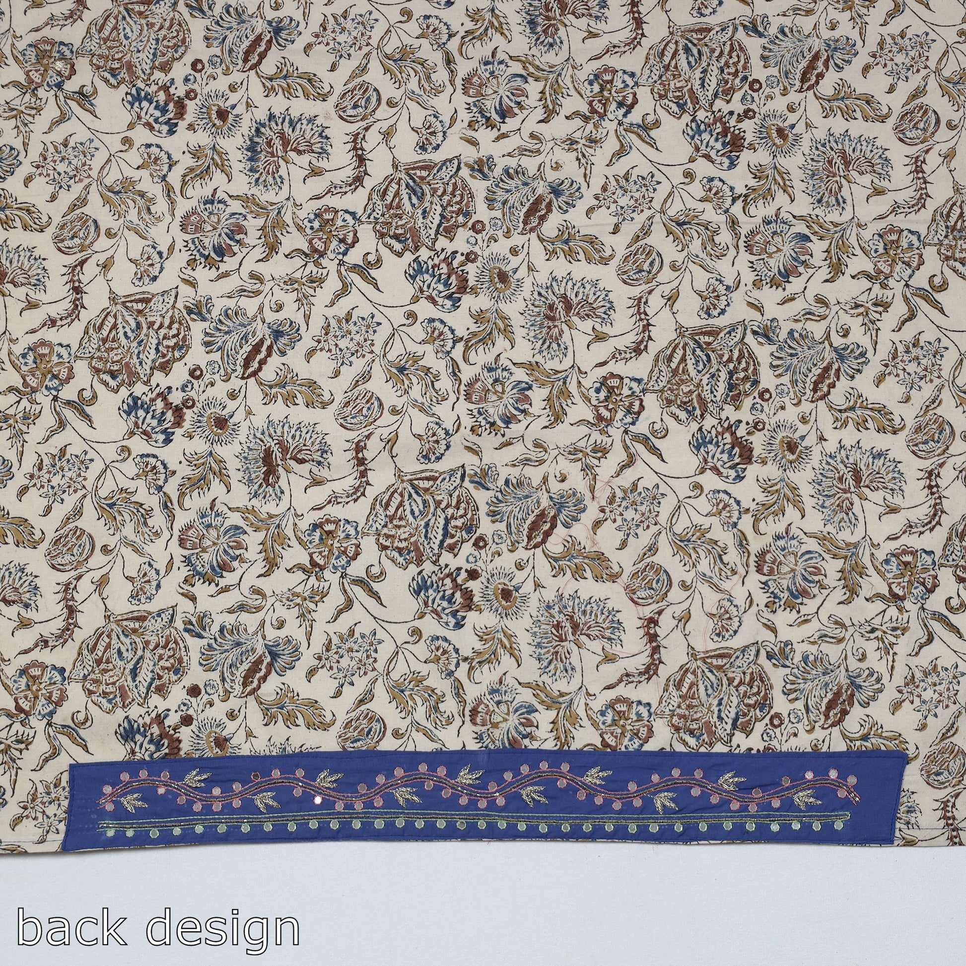 Beige - Zardozi Hand Embroidered Kalamkari Cotton Blouse Piece