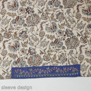 Beige - Zardozi Hand Embroidered Kalamkari Cotton Blouse Piece