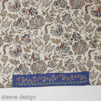 Beige - Zardozi Hand Embroidered Kalamkari Cotton Blouse Piece
