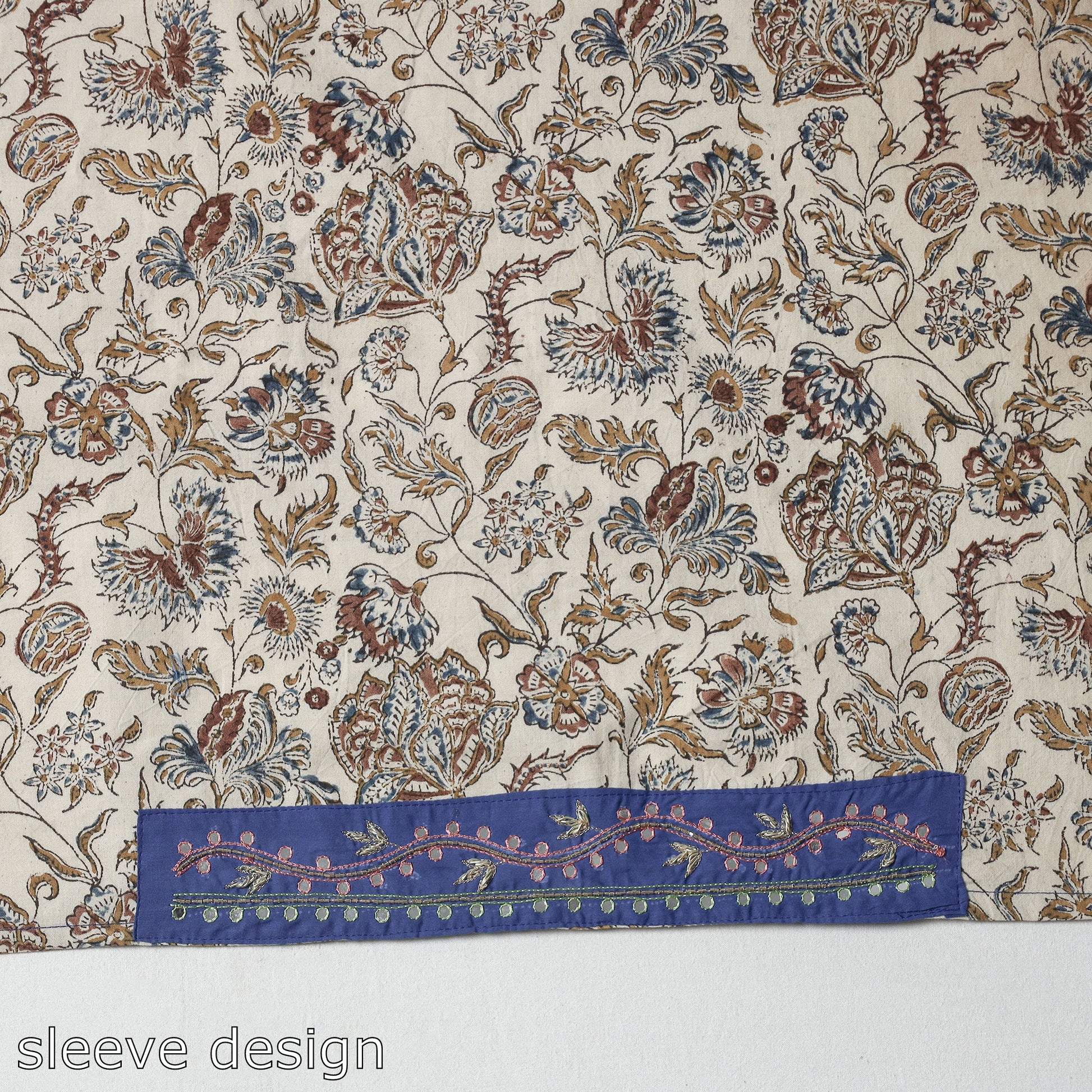 Beige - Zardozi Hand Embroidered Kalamkari Cotton Blouse Piece