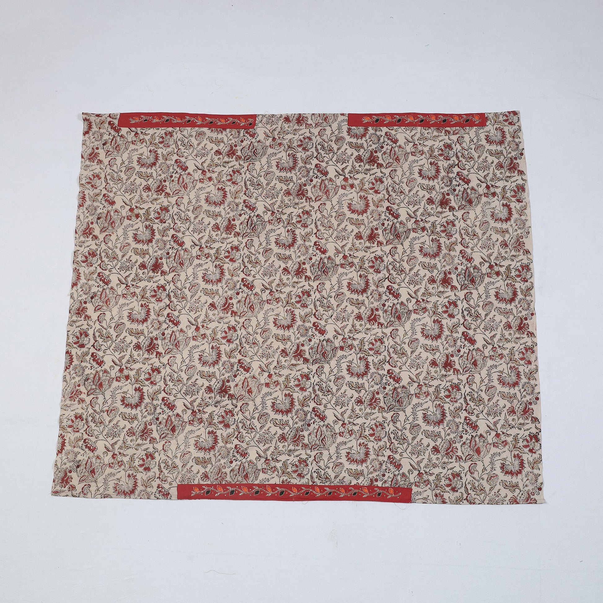Beige - Zardozi Hand Embroidered Kalamkari Cotton Blouse Piece