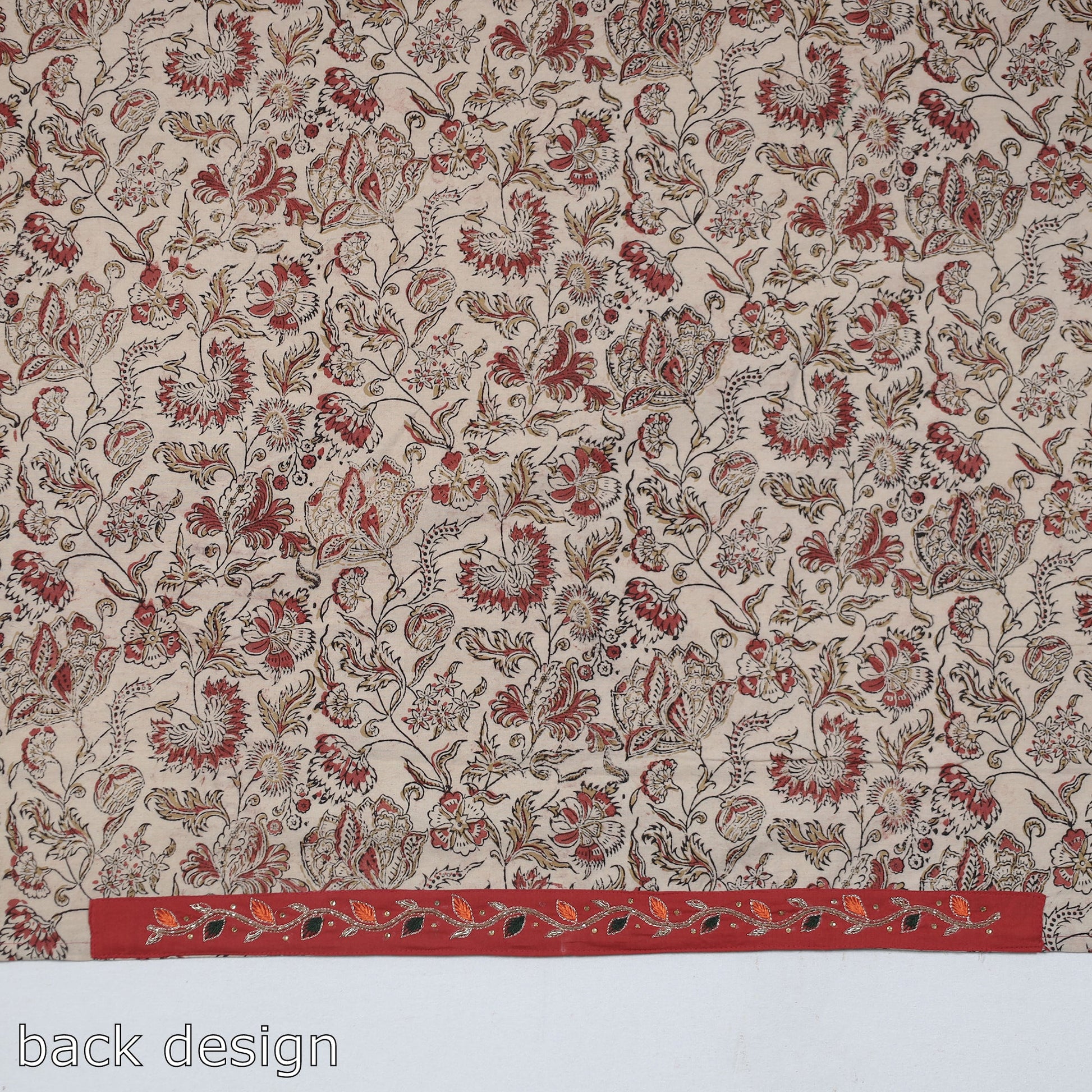 Beige - Zardozi Hand Embroidered Kalamkari Cotton Blouse Piece