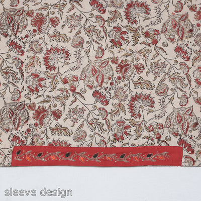 Beige - Zardozi Hand Embroidered Kalamkari Cotton Blouse Piece