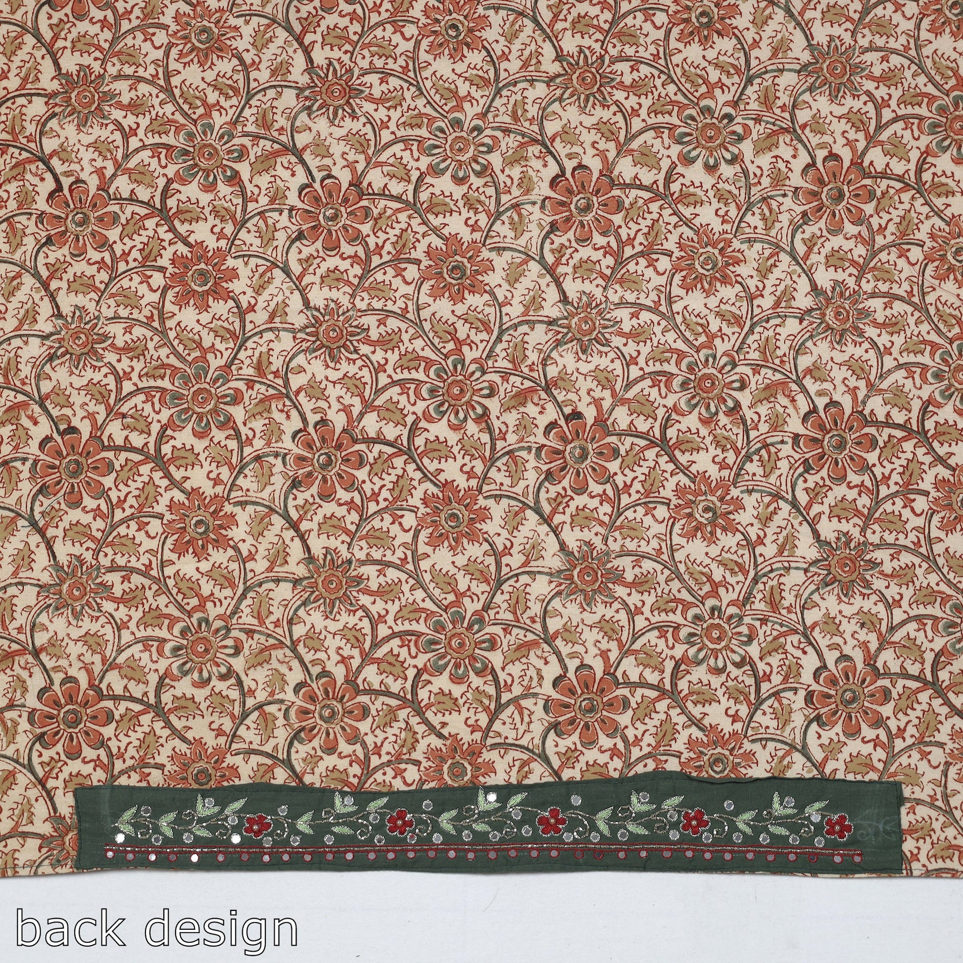 Beige - Zardozi Hand Embroidered Kalamkari Cotton Blouse Piece