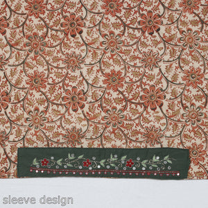 Beige - Zardozi Hand Embroidered Kalamkari Cotton Blouse Piece