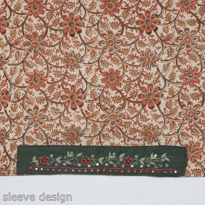 Beige - Zardozi Hand Embroidered Kalamkari Cotton Blouse Piece