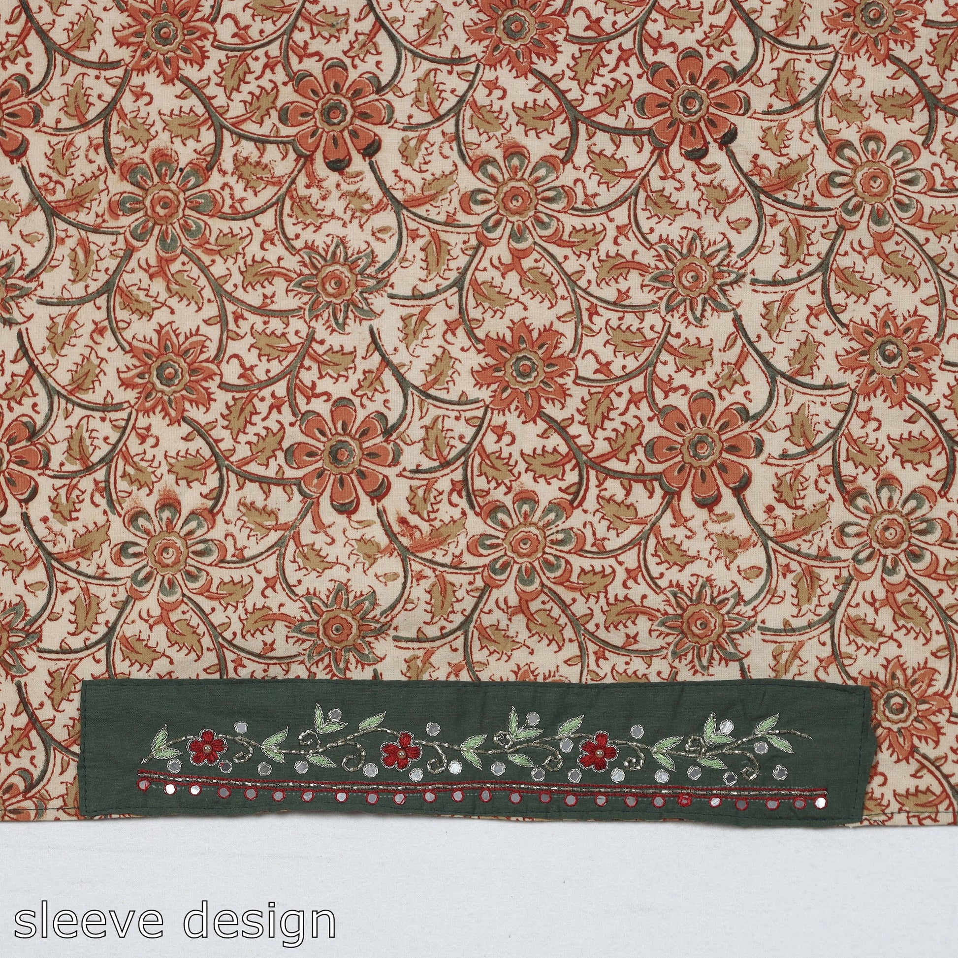 Beige - Zardozi Hand Embroidered Kalamkari Cotton Blouse Piece