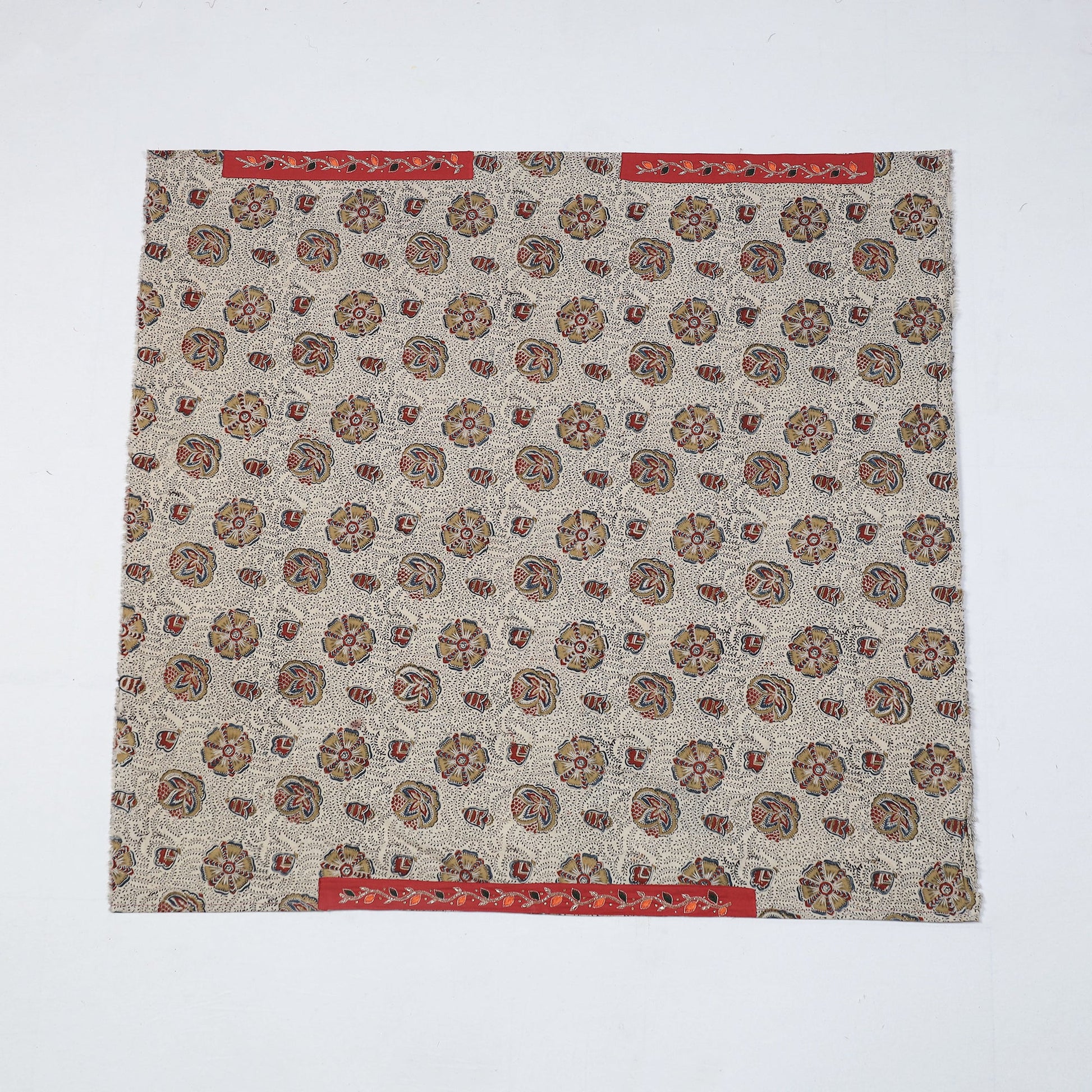 Beige - Zardozi Hand Embroidered Kalamkari Cotton Blouse Piece