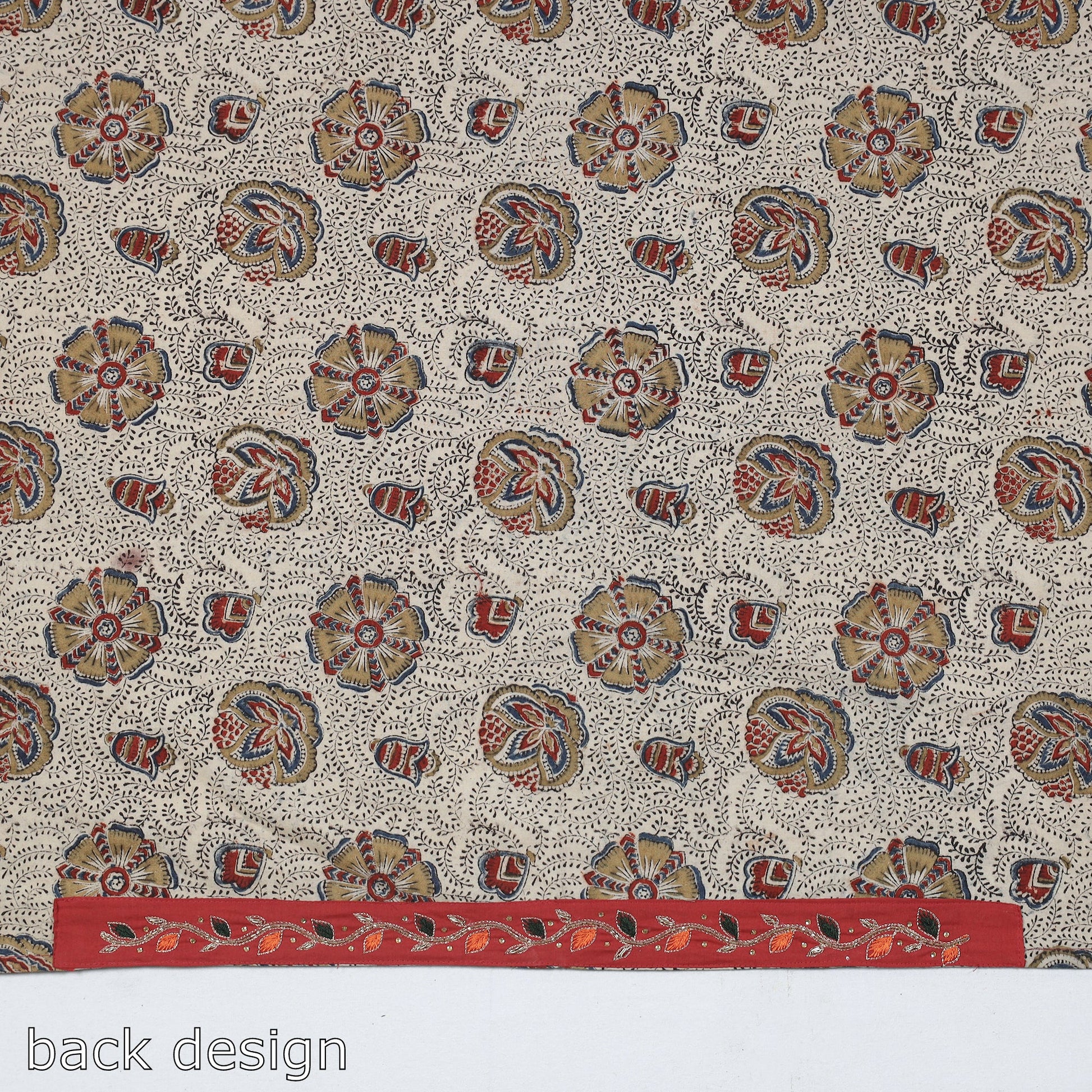 Beige - Zardozi Hand Embroidered Kalamkari Cotton Blouse Piece
