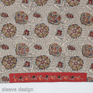 Beige - Zardozi Hand Embroidered Kalamkari Cotton Blouse Piece