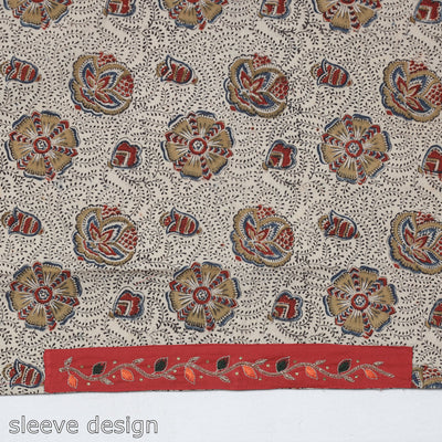 Beige - Zardozi Hand Embroidered Kalamkari Cotton Blouse Piece