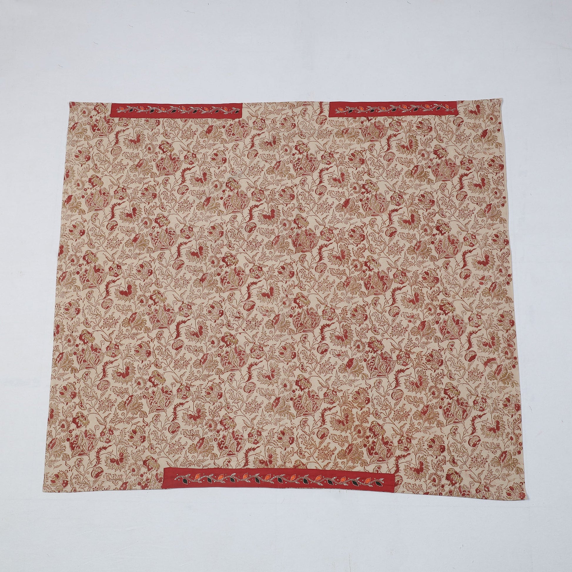 Beige - Zardozi Hand Embroidered Kalamkari Cotton Blouse Piece