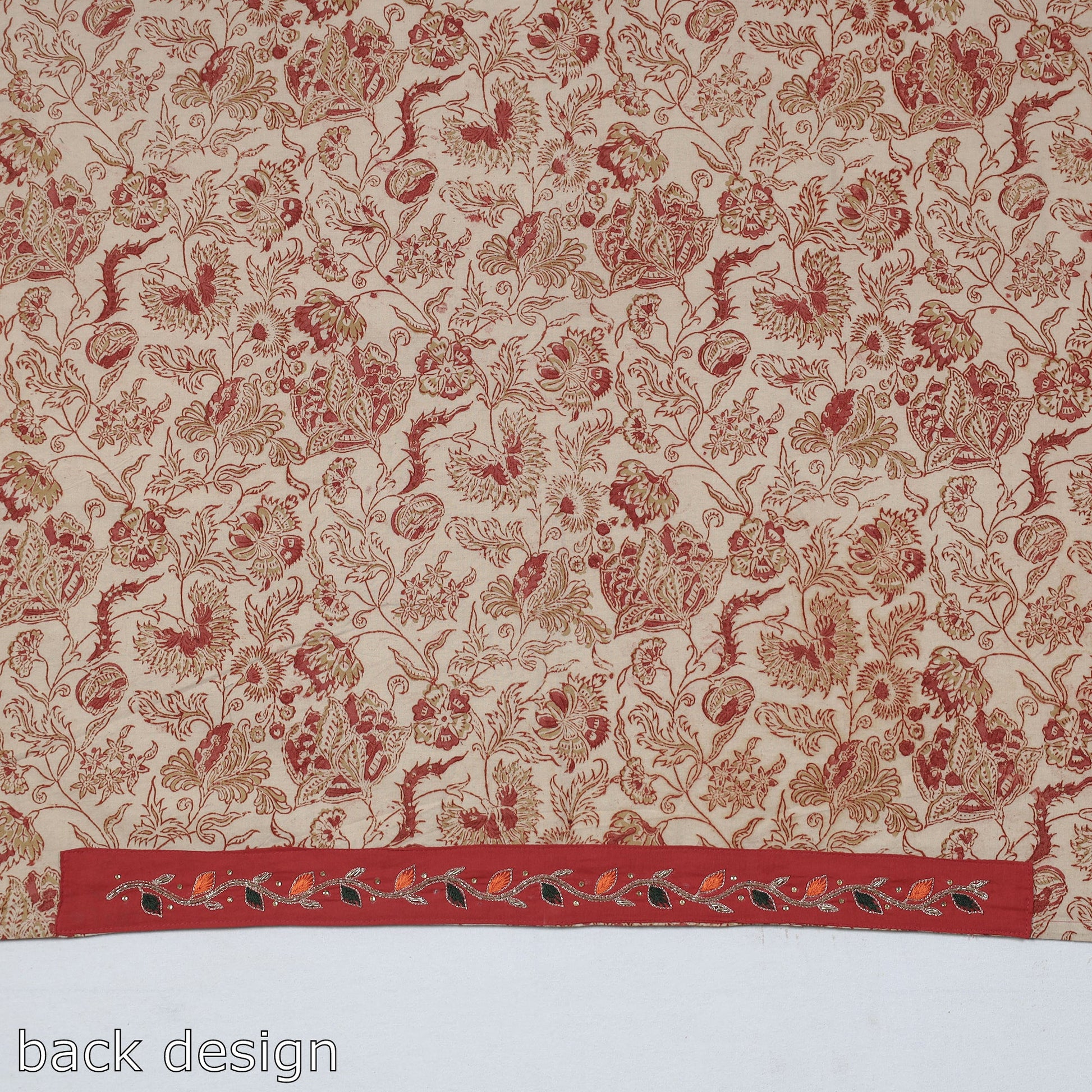 Beige - Zardozi Hand Embroidered Kalamkari Cotton Blouse Piece