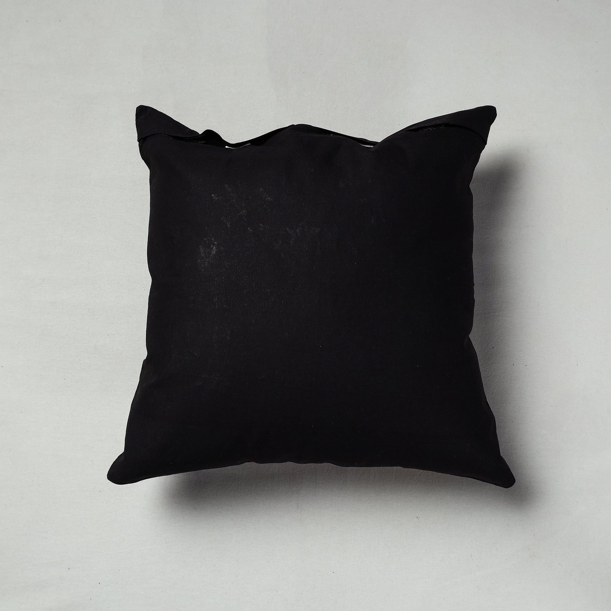 Black - Pipli Applique Work Cotton Cushion Cover (16 x 16 in)