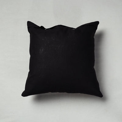 Black - Pipli Applique Work Cotton Cushion Cover (16 x 16 in)