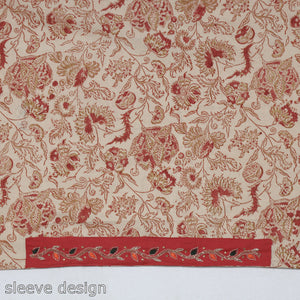 Beige - Zardozi Hand Embroidered Kalamkari Cotton Blouse Piece