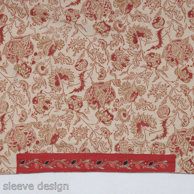 Beige - Zardozi Hand Embroidered Kalamkari Cotton Blouse Piece